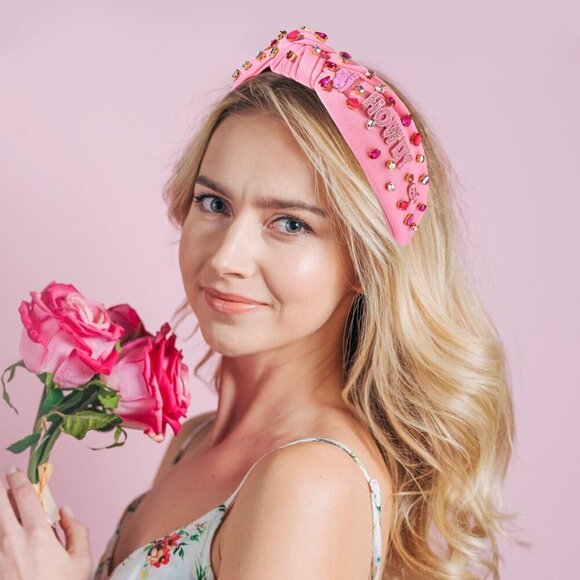 Western Knotted Headband for Women Pink Cowgirl Beaded Rhinestone Accessories main image 7